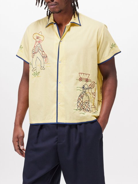 Yellow Cuban-collar floral-print Re-Nylon shirt, Prada