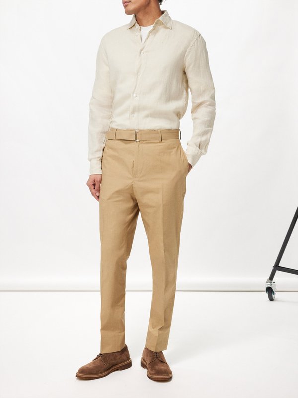 Officine Générale Owen belted organic-cotton poplin trousers
