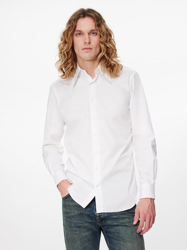 Husbands Paris Wide-collar organic Supima-cotton poplin shirt