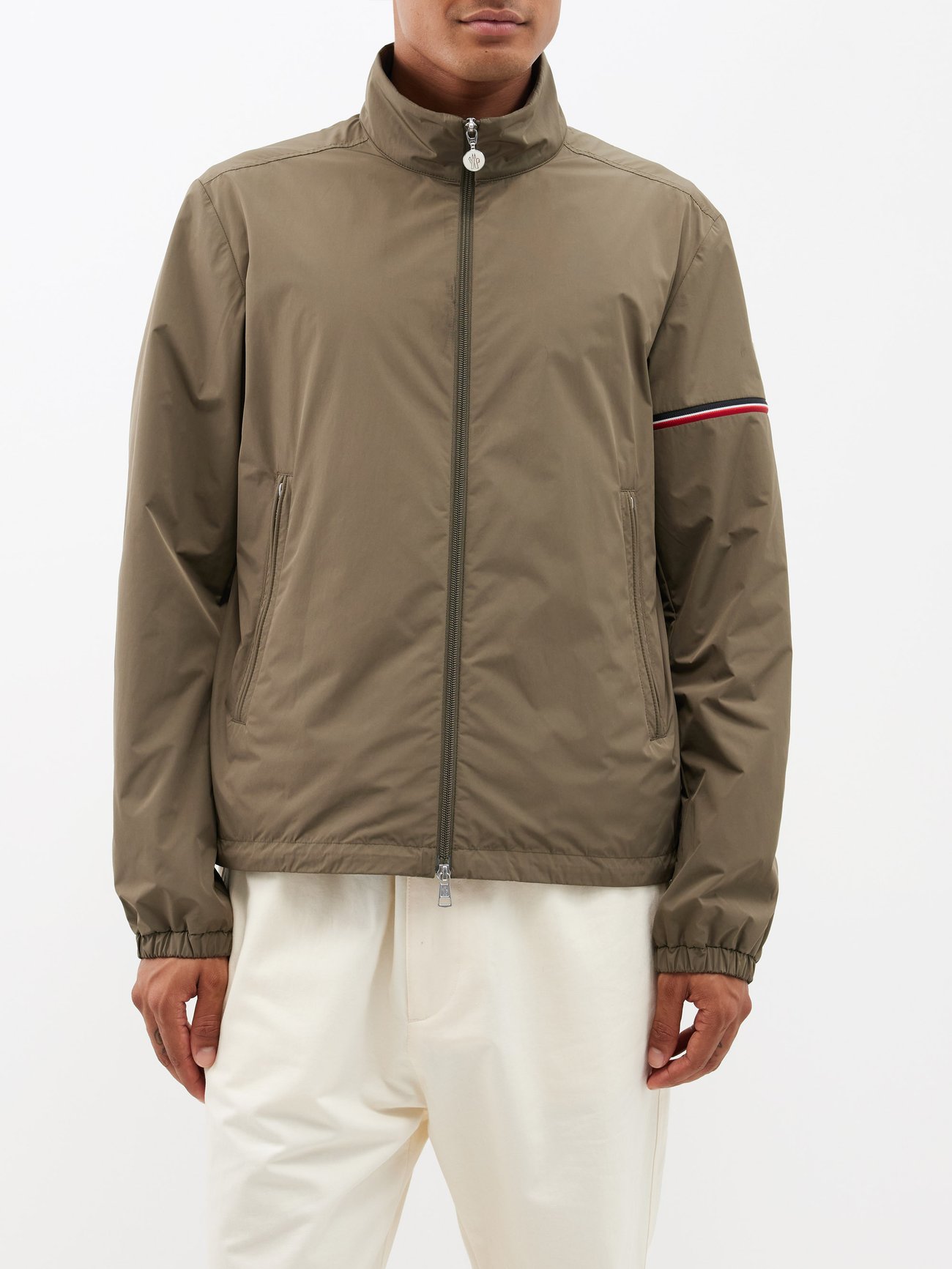 Brown Ruinette stand-collar logo-sleeve jacket | Moncler | MATCHES UK