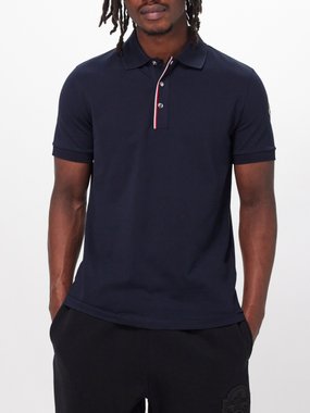Moncler Tricolour-trim cotton-blend piqué polo shirt