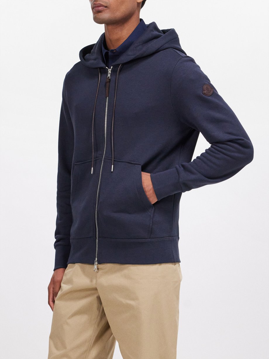 Moncler Leather-trim zipped cotton-blend jersey hoodie