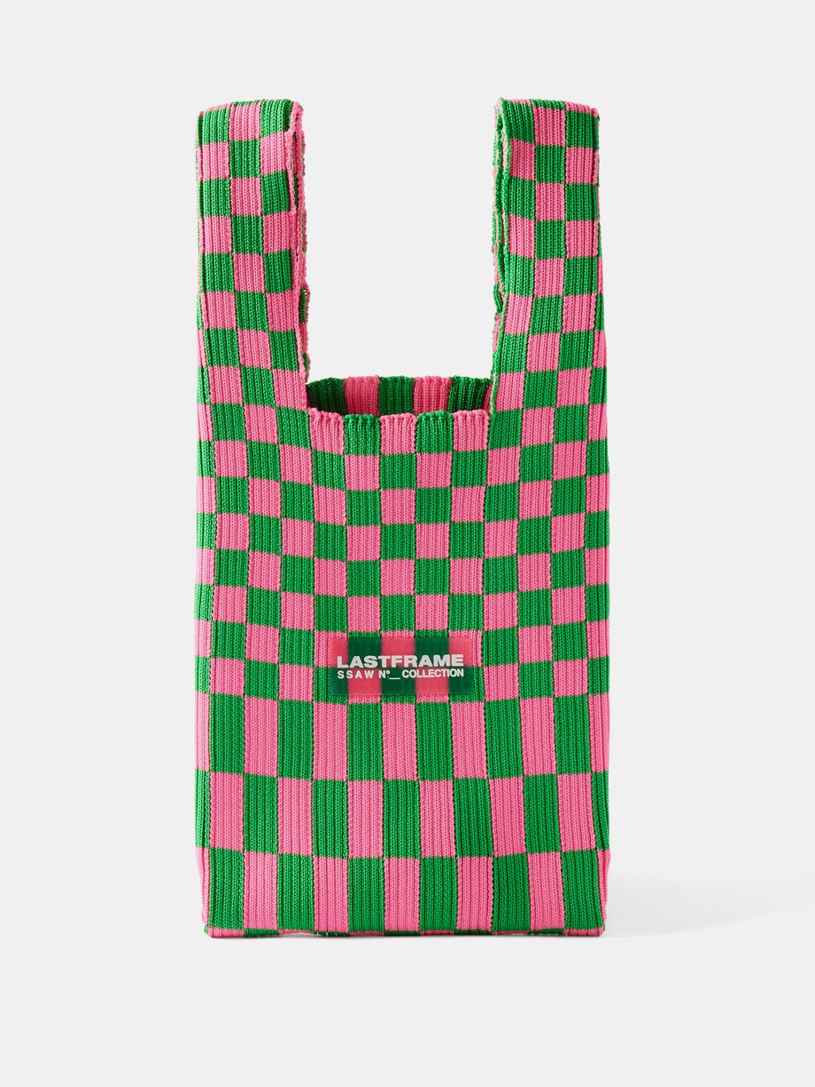 Pink Ichimatsu small checked knit tote bag | LASTFRAME | MATCHES UK