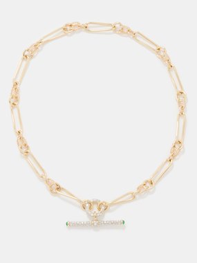 Lucy Delius Connection diamond, emerald & 14kt gold necklace