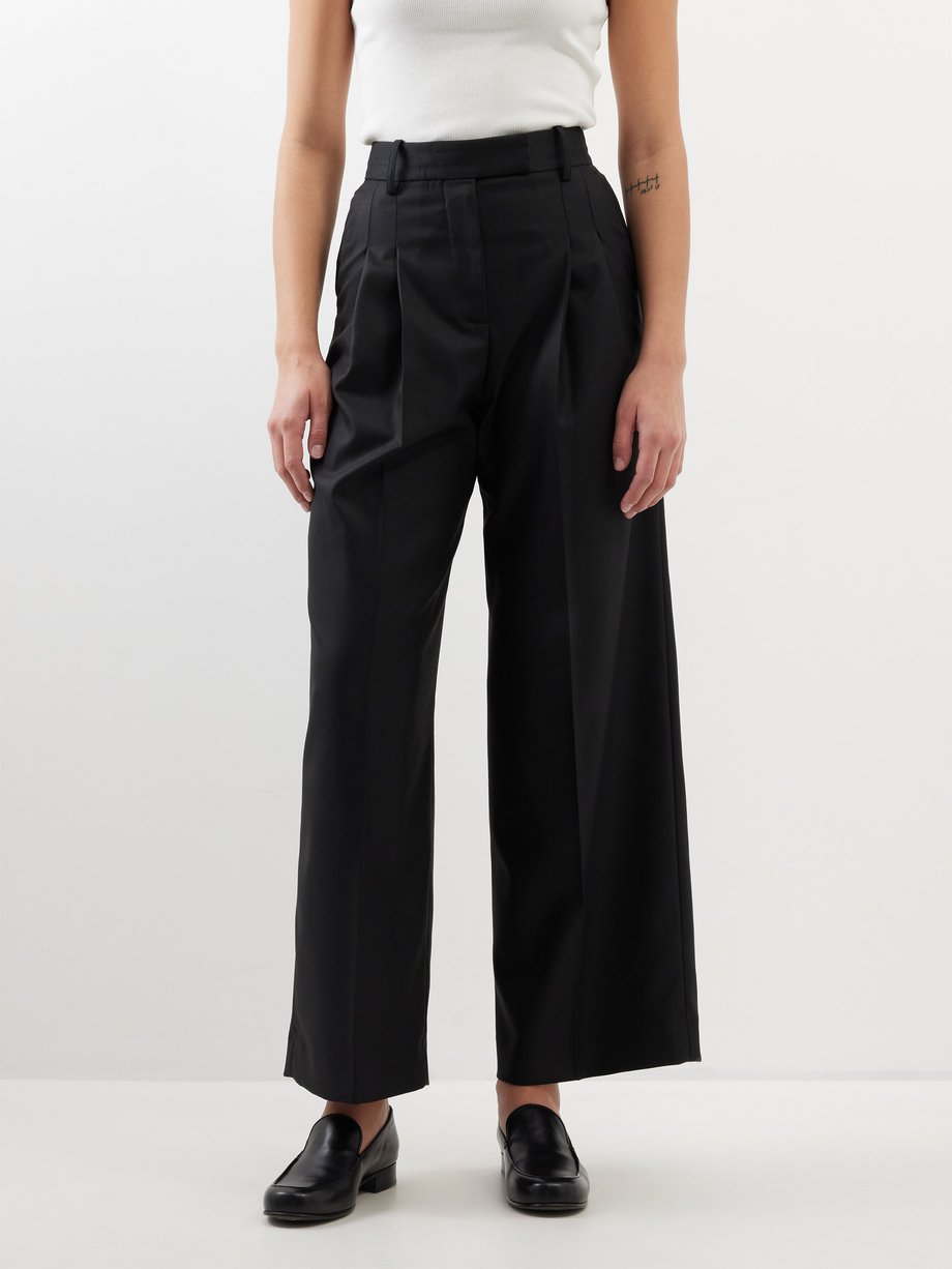 Black Cymbria pleated twill wide-leg trousers | By Malene Birger ...