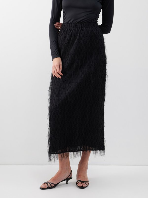 Black Palome embroidered voile maxi skirt By Malene Birger