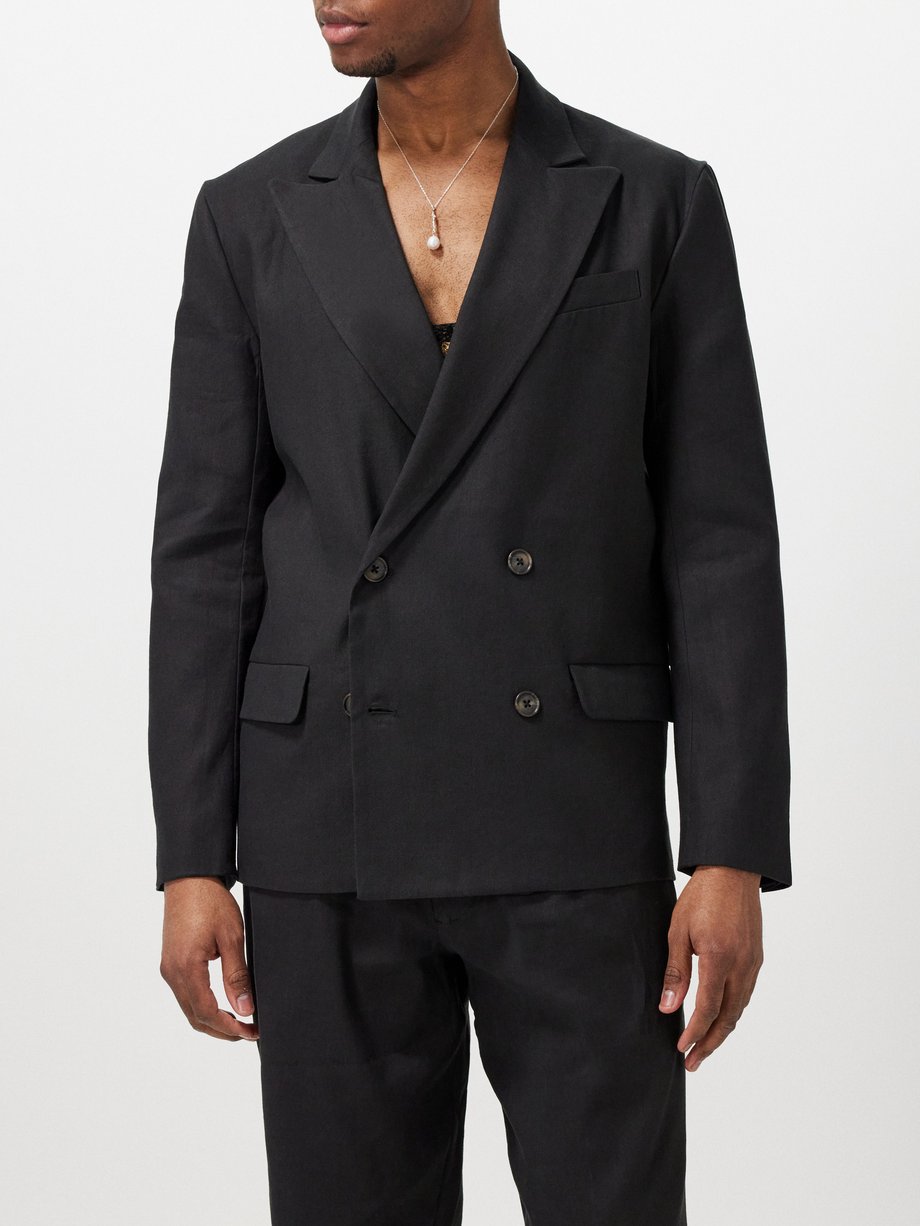 Commas Double-breasted linen blend suit jacket