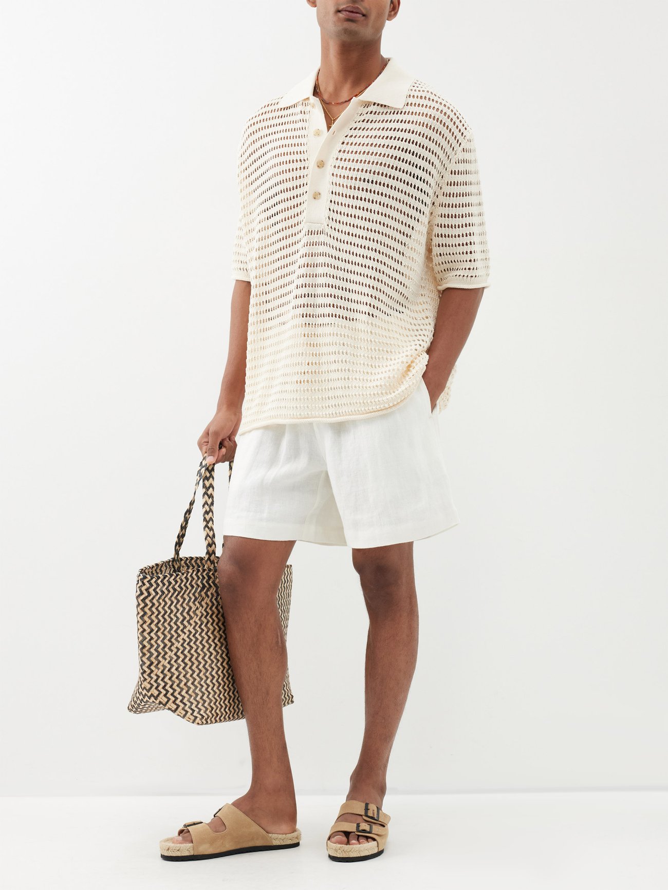 Drawstring-waist linen-gauze shorts