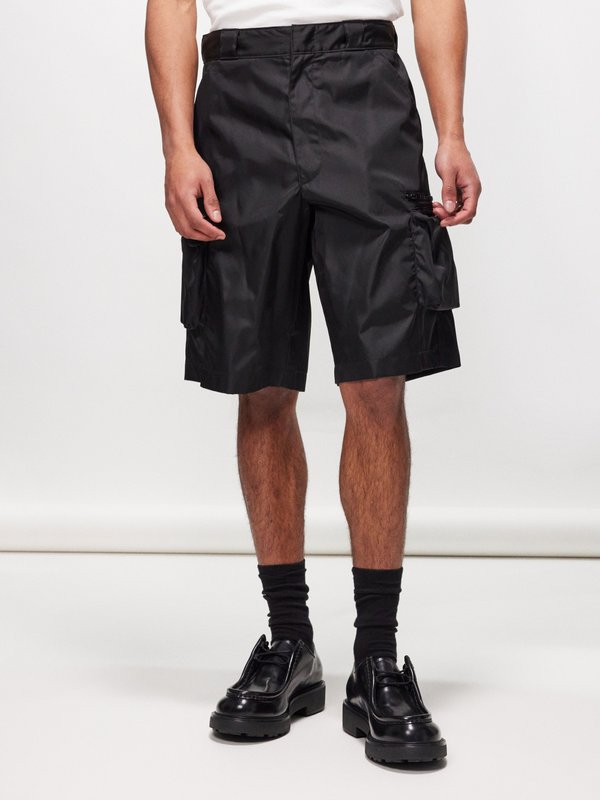 Black Logo-plaque Re-Nylon cargo shorts | Prada | MATCHES UK
