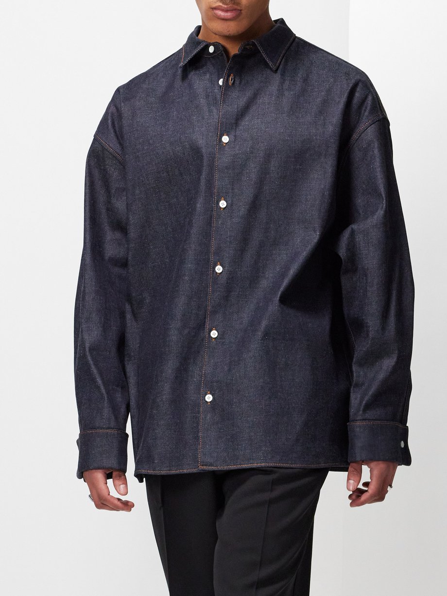 Prada Contrast-stitch long-sleeved denim shirt