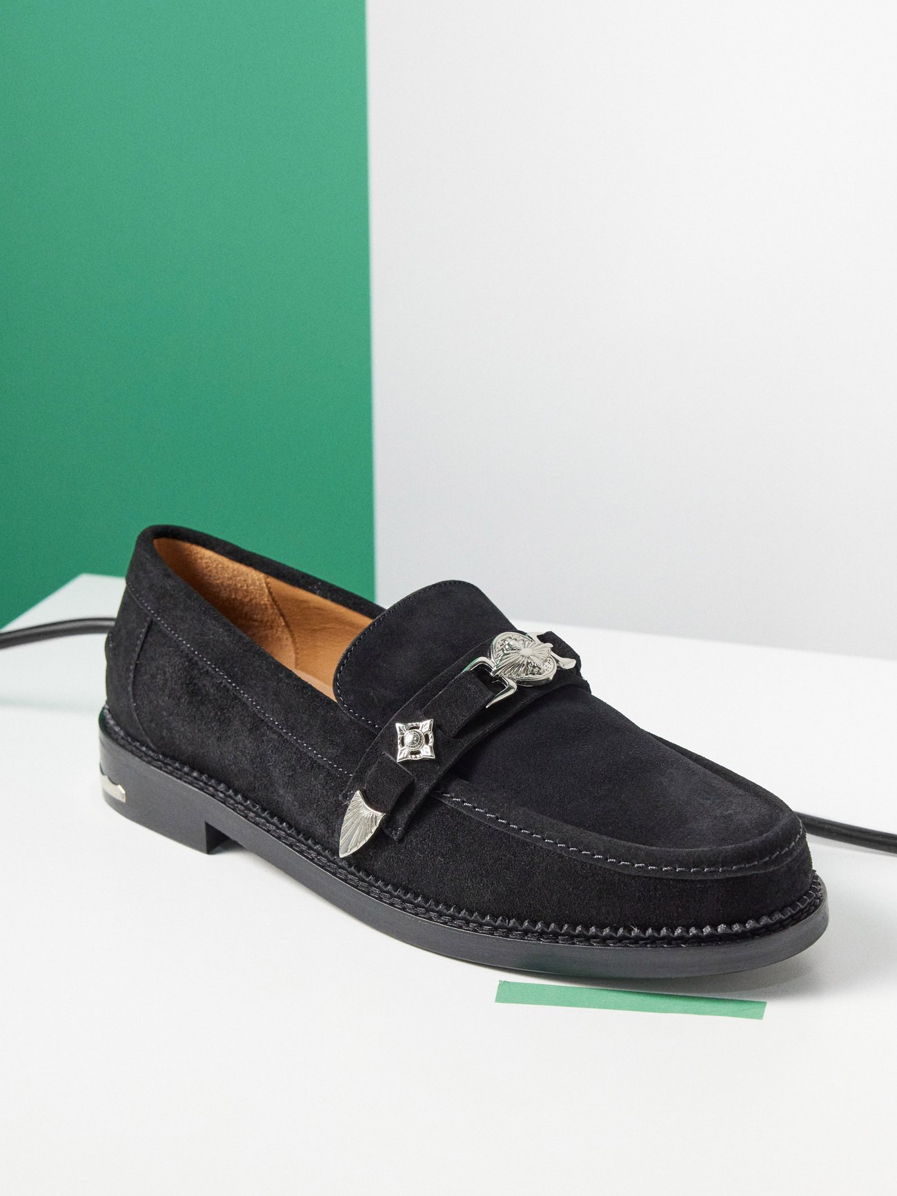 Polido metal-plaque suede loafers