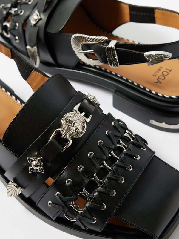 Black Metal-plaque slingback leather sandals | Toga Virilis