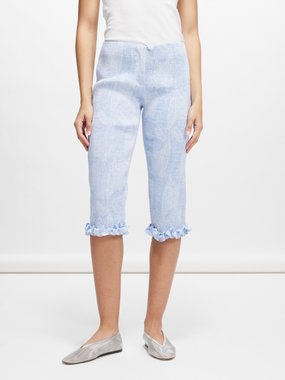 Super Yaya Rita floral-print shirred-cotton capri trousers