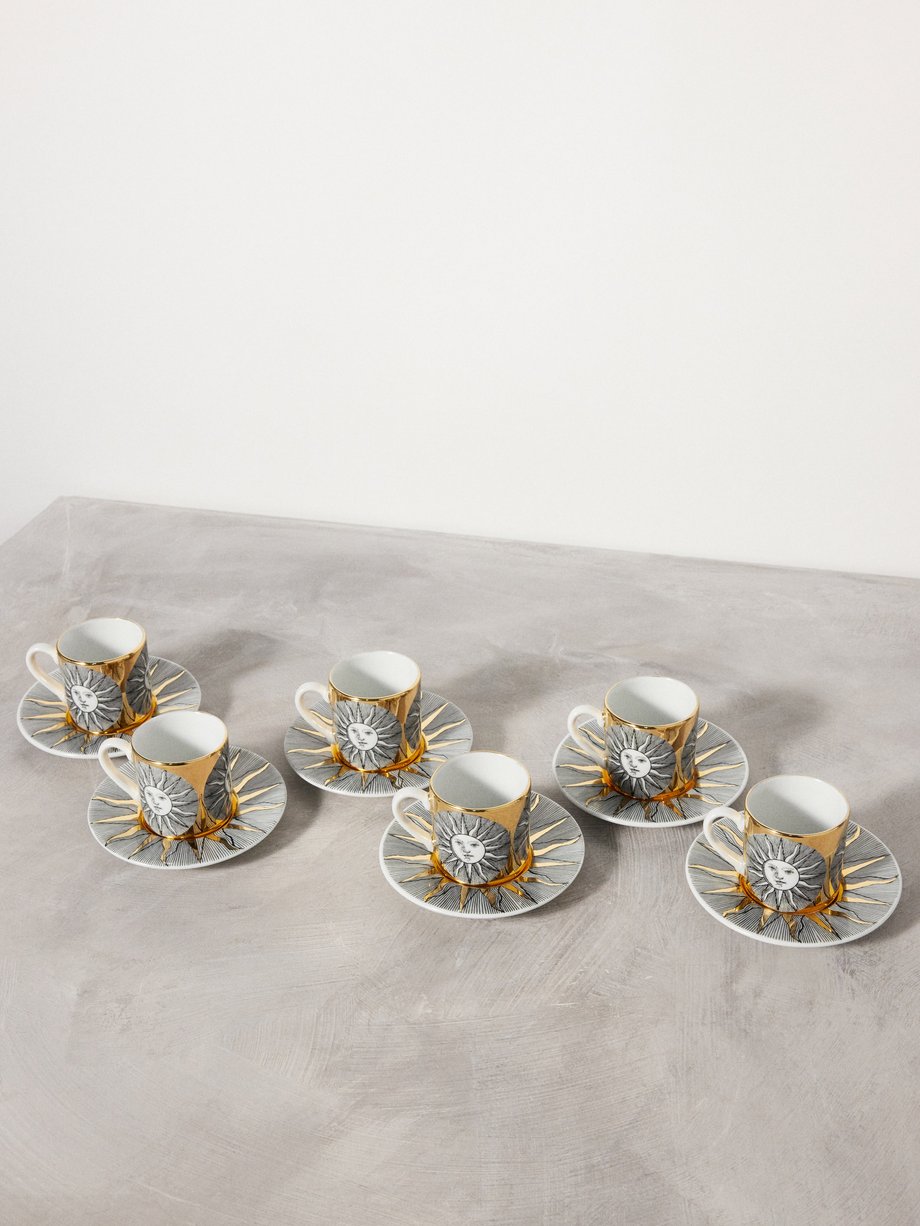 Fornasetti Set of six Sole porcelain coffee cups and saucers