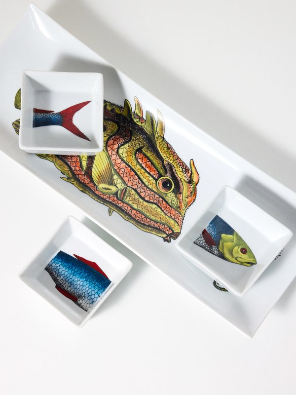 Fornasetti Pesci hand-painted porcelain appetiser set