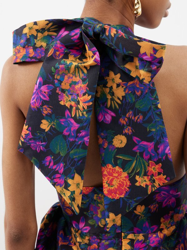 Kika Vargas Ivy floral-print taffeta halterneck midi dress