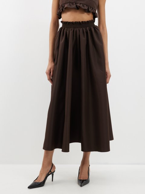 Brown Francesca high-rise leather midi skirt, Ulla Johnson