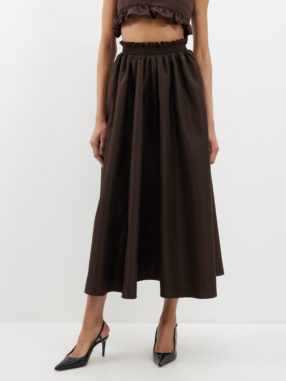 Brown Nicky taffeta A-line midi skirt | Kika Vargas | MATCHES UK