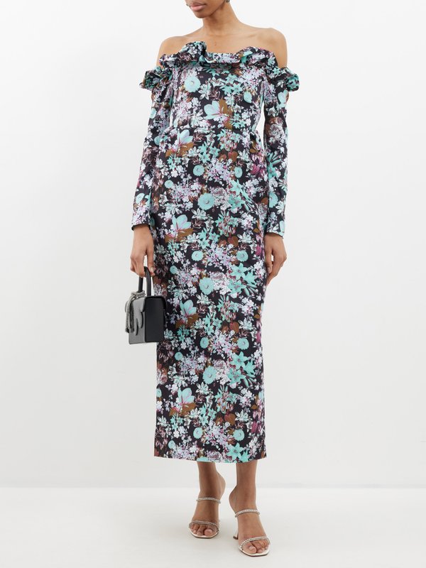 Kika Vargas Enya off-the-shoulder floral-print taffeta dress