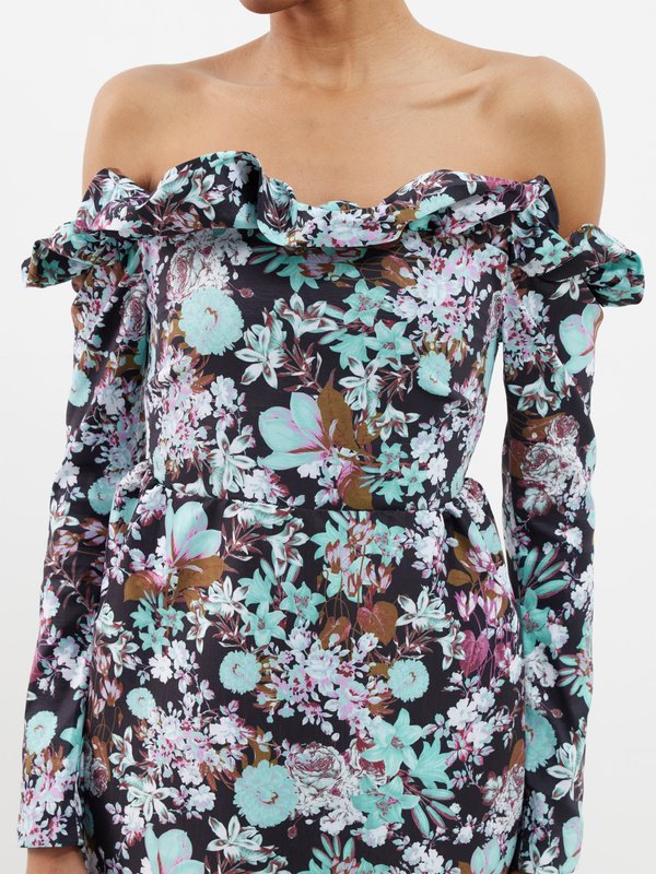 Kika Vargas Enya off-the-shoulder floral-print taffeta dress