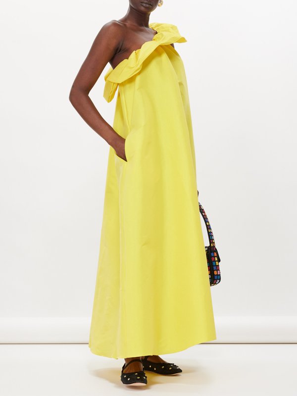 Yellow Bonnie one-shoulder taffeta maxi dress | Kika Vargas