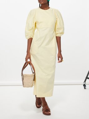 Kika Vargas Bessie puffed-sleeve cotton-Oxford midi dress
