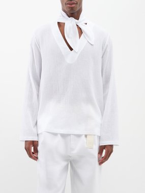 Albus Lumen Scarf-collar linen shirt