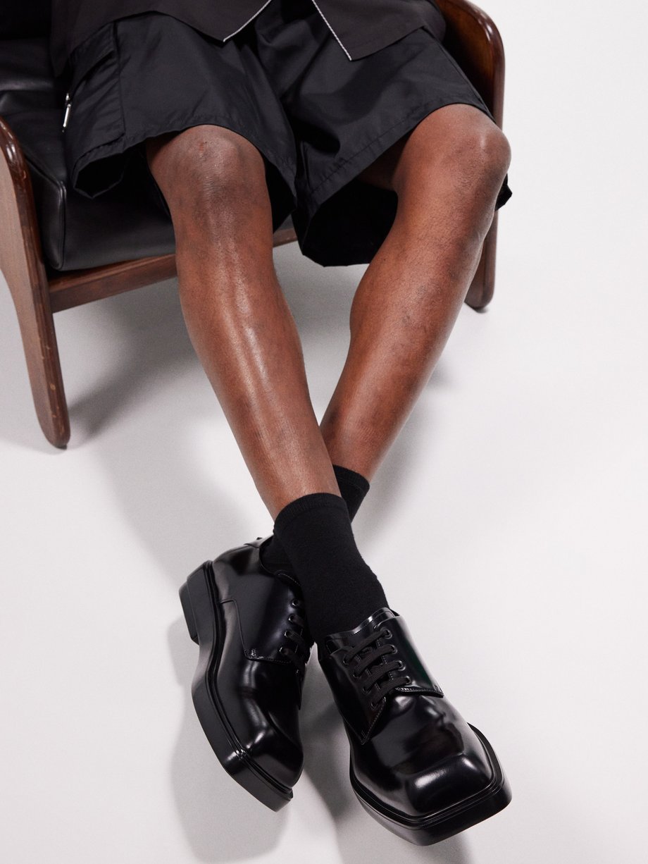 Black Square-toe polished-leather Derby shoes | Prada | MATCHES UK