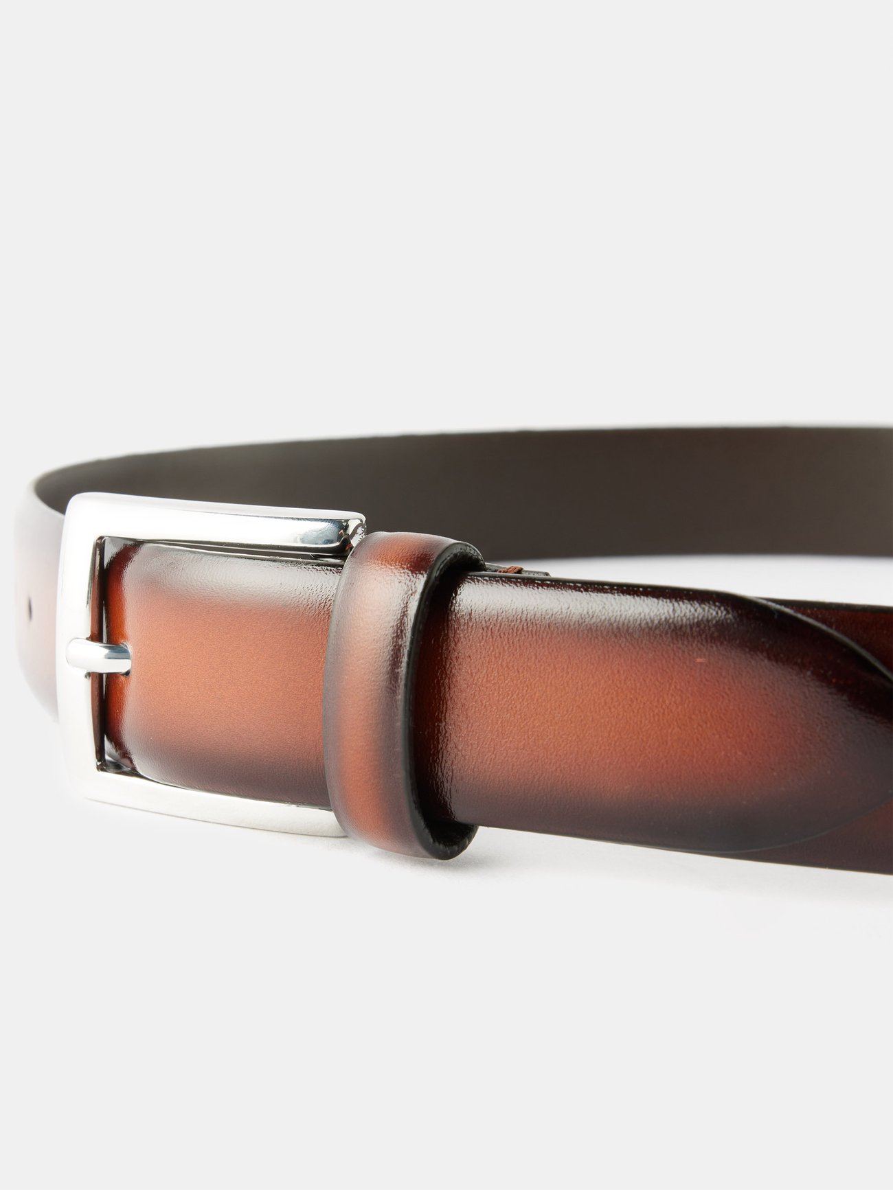 Square-buckle burnished-leather belt