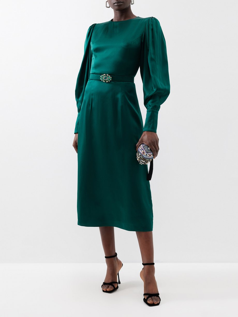 Green Balloon-sleeve silk-satin midi dress | Andrew Gn | MATCHES UK