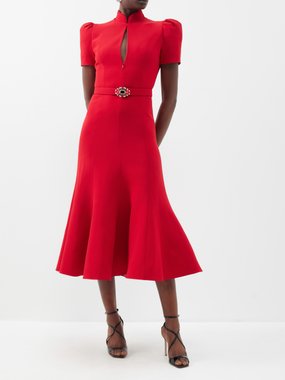 Andrew Gn Keyhole-cutout belted twill midi dress
