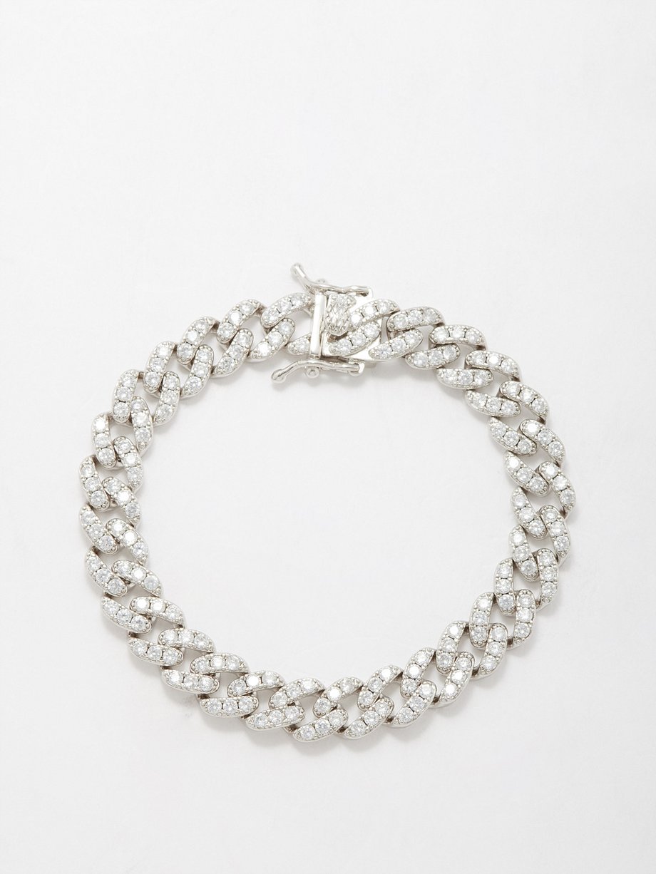 FALLON Crystal rhodium-plated curb-chain bracelet