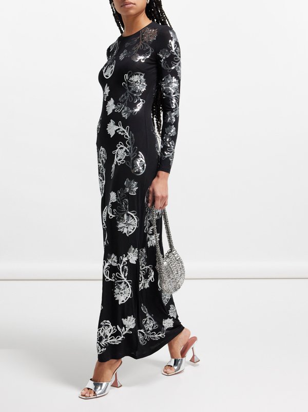 Rabanne Sequinned-floral jersey gown
