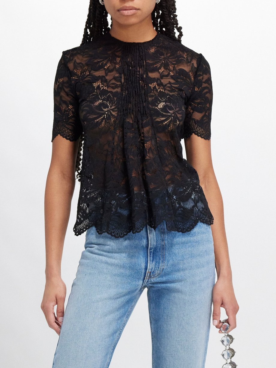 Black Gathered lace top | Rabanne | MATCHES UK