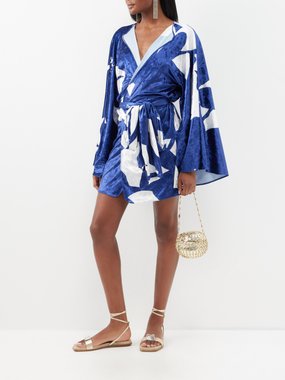 Eywasouls Malibu Printed velvet kaftan dress