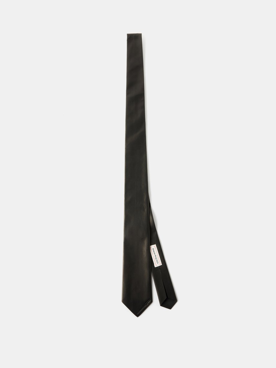 Black Log-debossed leather tie | Alexander McQueen | MATCHES UK