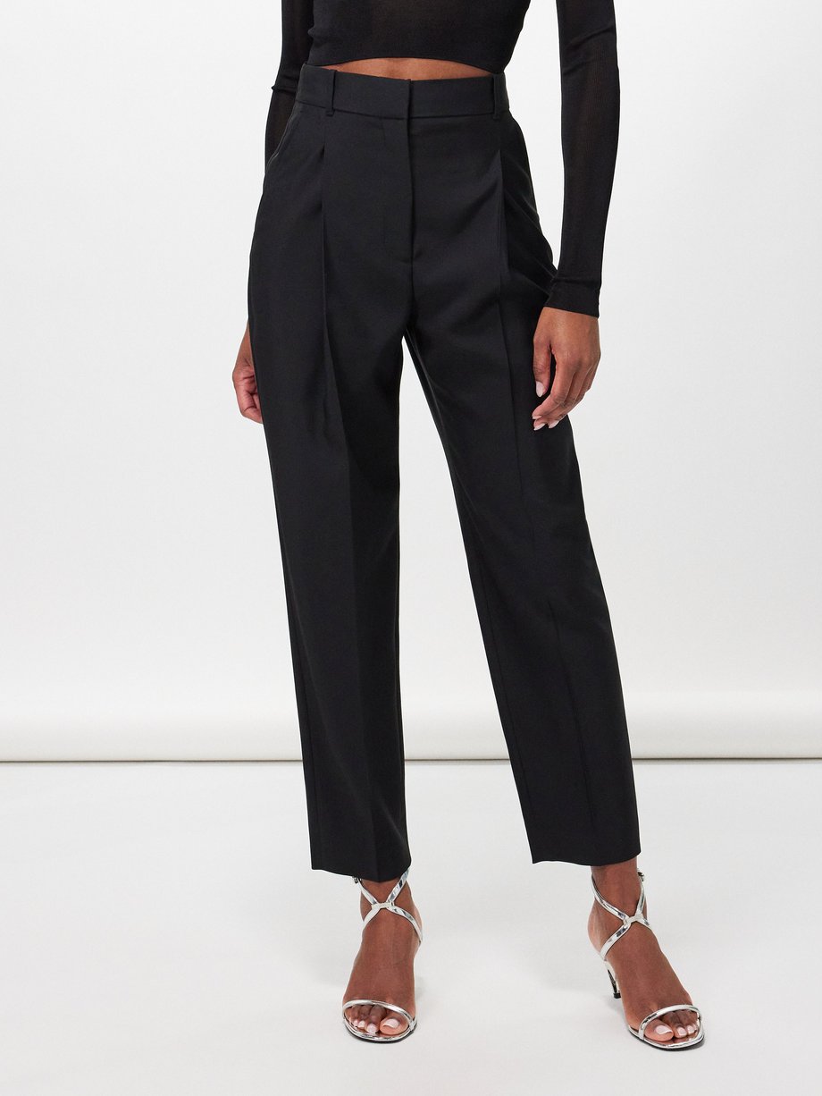 Black Pleated wool tapered trousers | Alexander McQueen | MATCHES UK