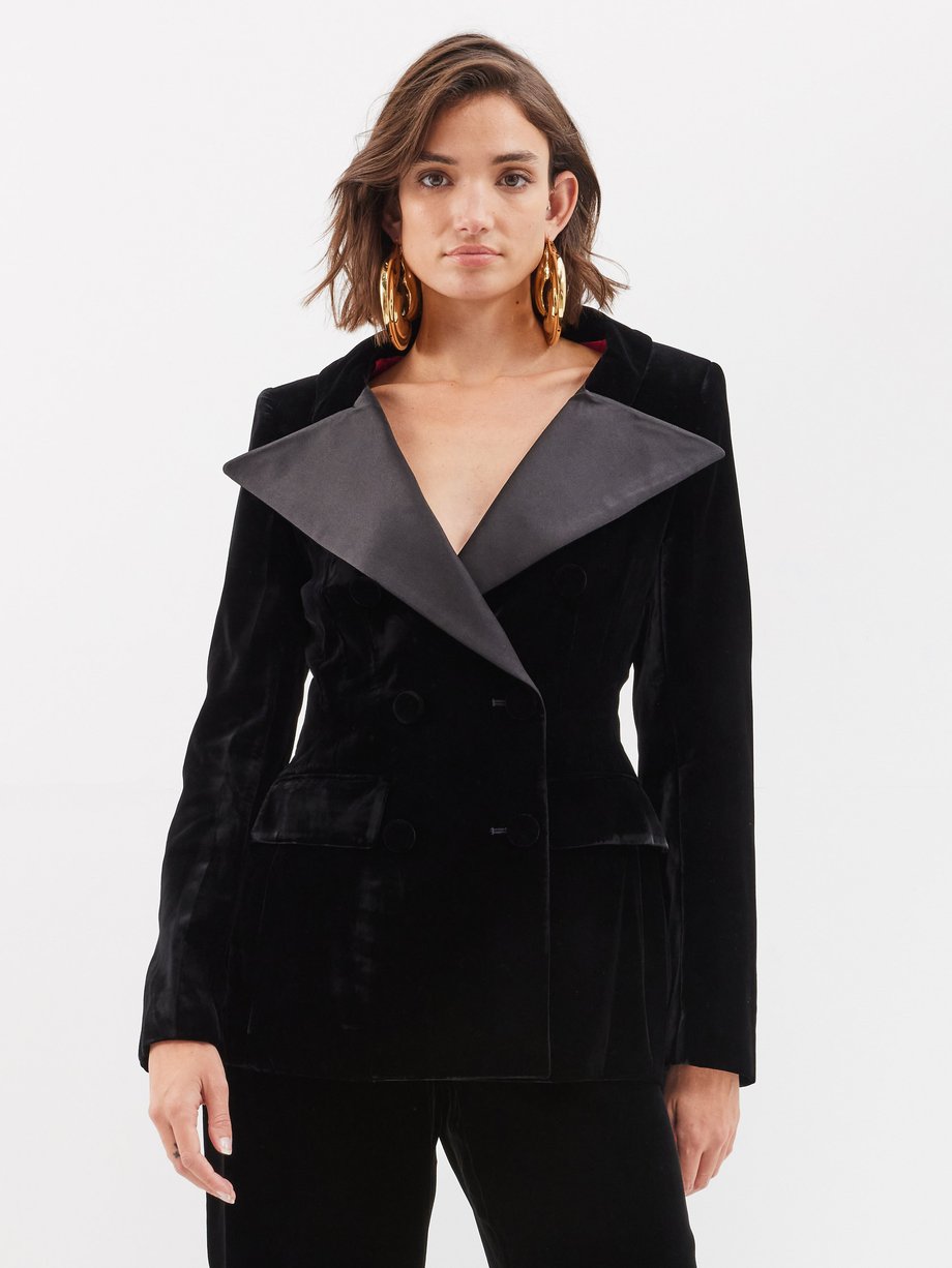Black Satin-lapel double-breasted velvet suit jacket | Nina Ricci
