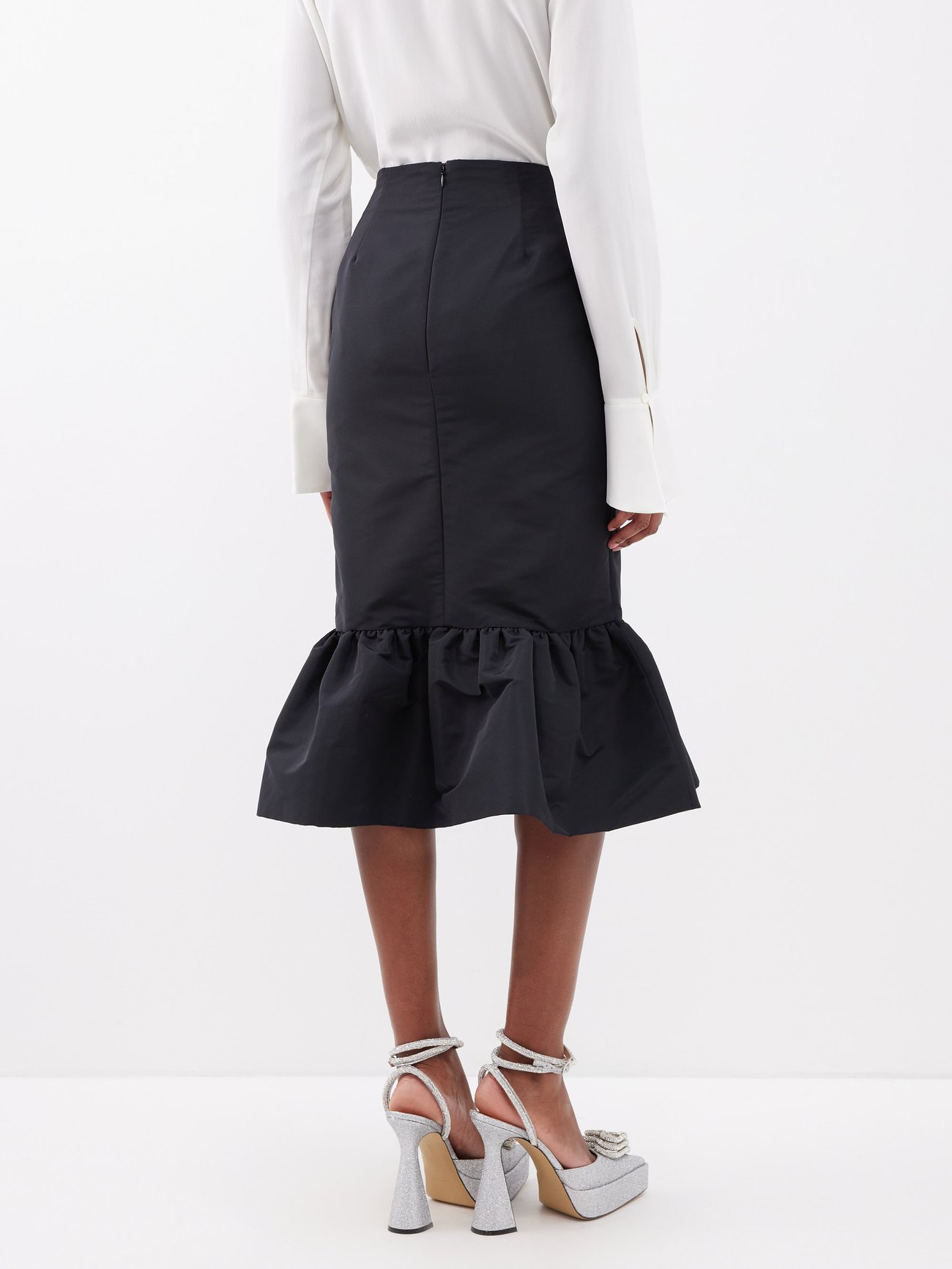 Black Peplum-hem taffeta midi skirt, Nina Ricci