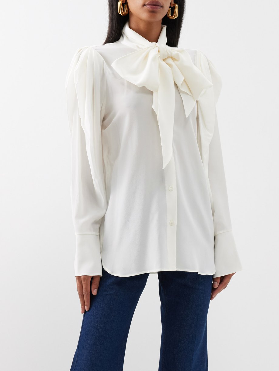 White Pussybow silk crepe de Chine shirt | Nina Ricci | MATCHES UK