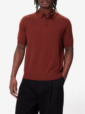 Allude Ribbed-trim cotton-blend polo shirt