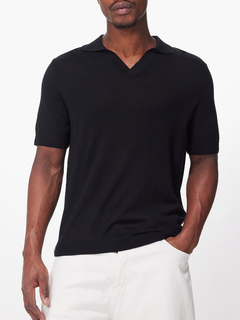 Allude Open-collar wool polo top