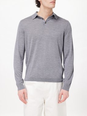 Allude Mélange-knit wool polo top