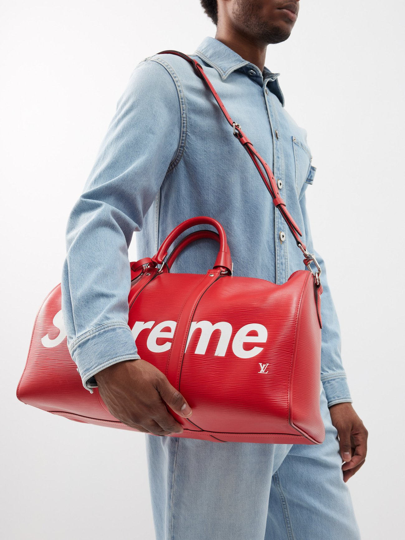 Louis Vuitton X Supreme Keepall Bandouliere Epi Red New Legends
