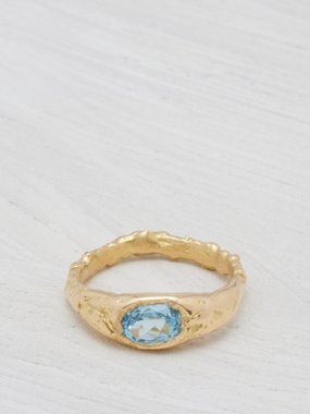 Healers Aquamarine & 18kt recycled gold pinky ring