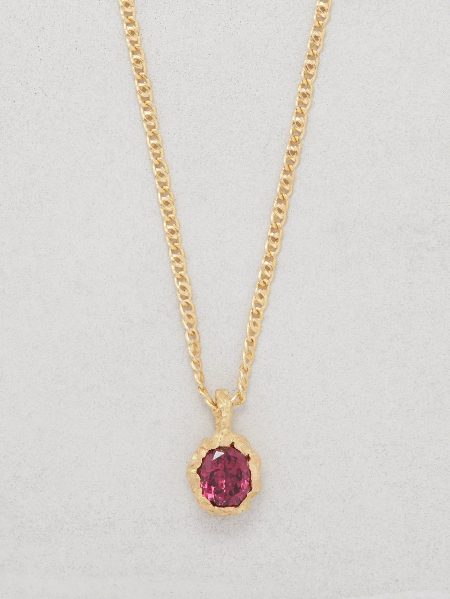 9ct Gold Oval Garnet and Diamond Halo Necklace - R8366 | Chapelle Jewellers