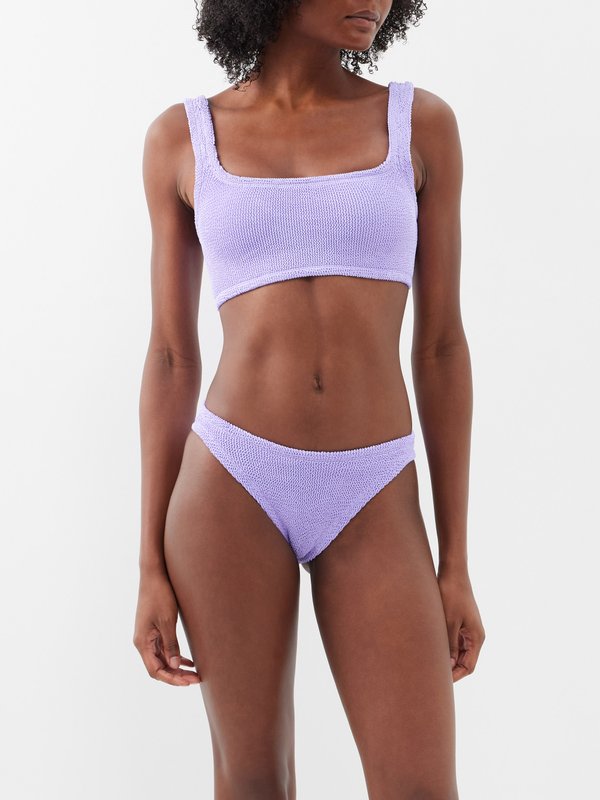 Purple Xandra crinkled-knit bikini, Hunza G