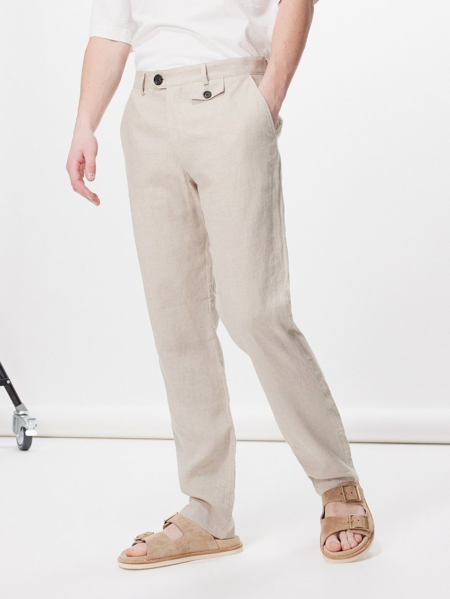 Beige Fishtail linen suit trousers | Oliver Spencer | MATCHES UK