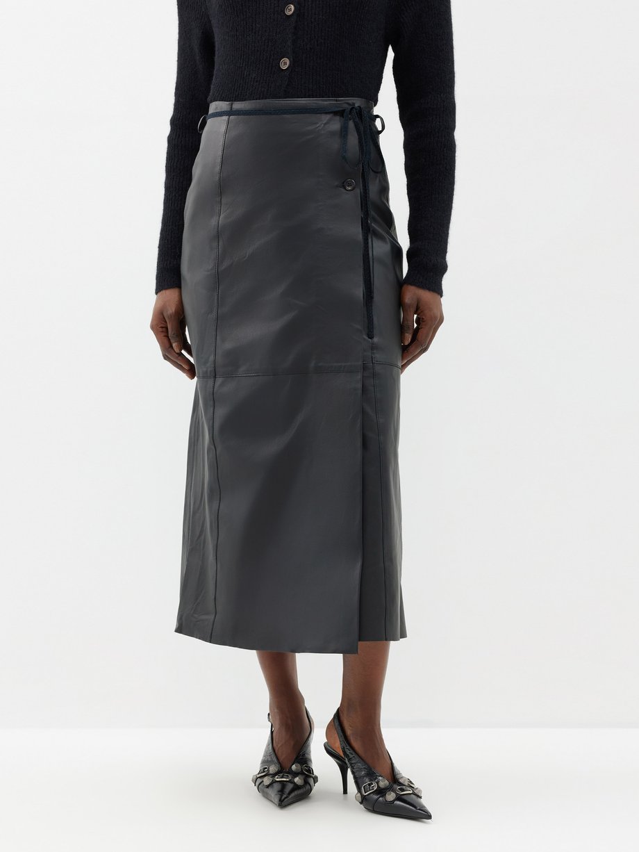 Black Wrap-front leather midi skirt | OUR LEGACY | MATCHES UK