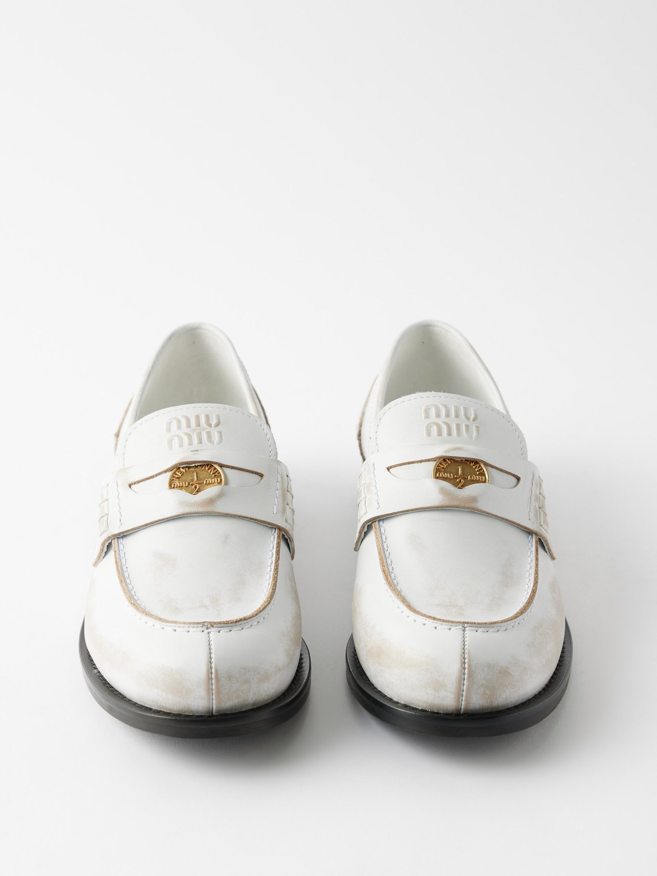Moustache faux leather penny loafers - White